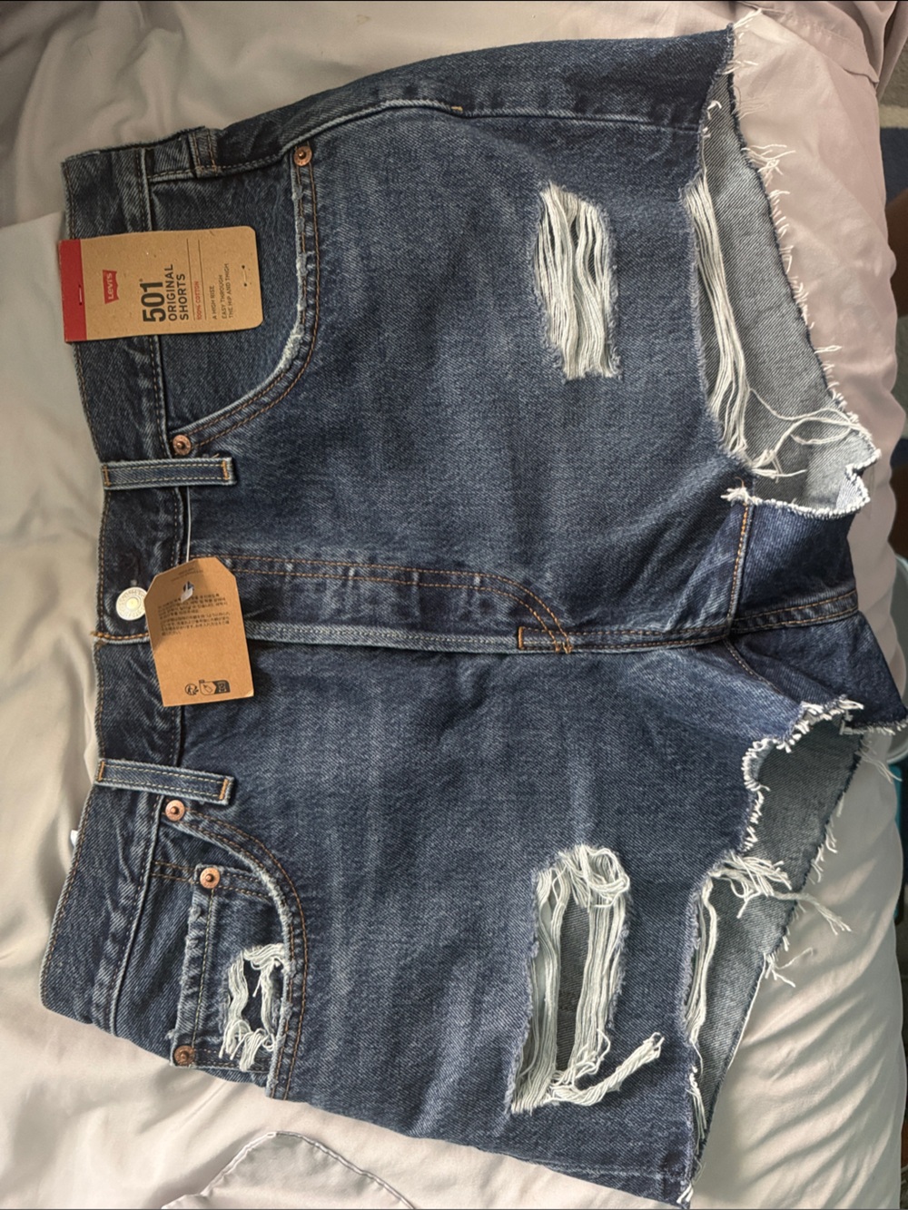 Classic Distressed Blue Denim Jean Shorts